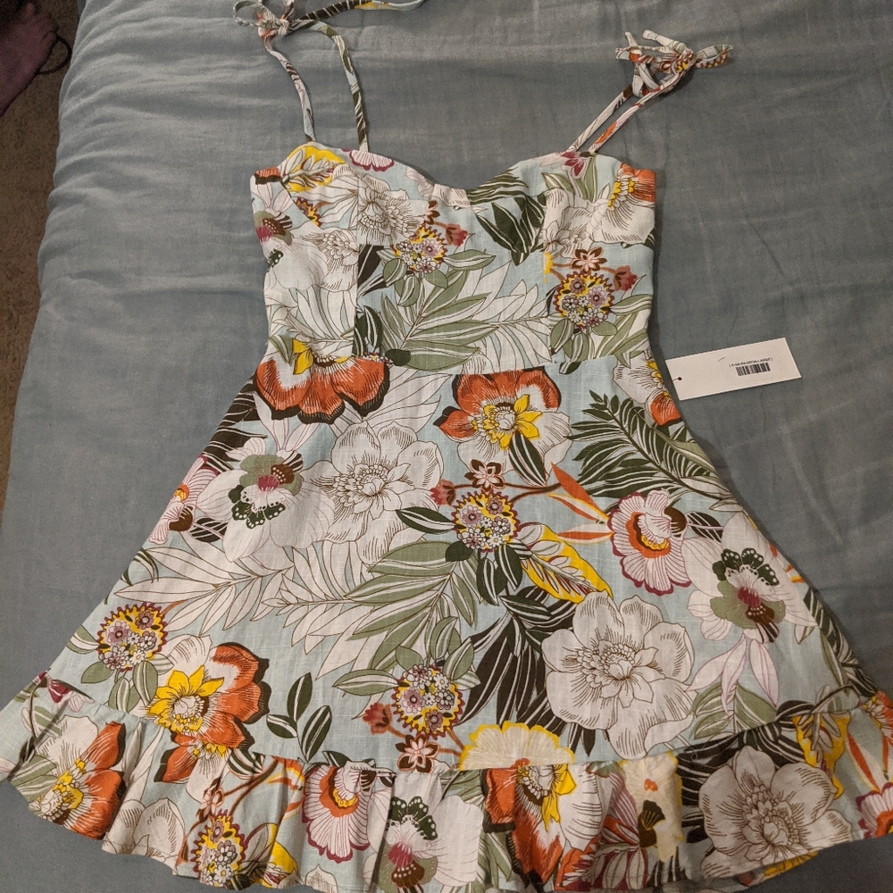 Red Dress Linen Floral Dress